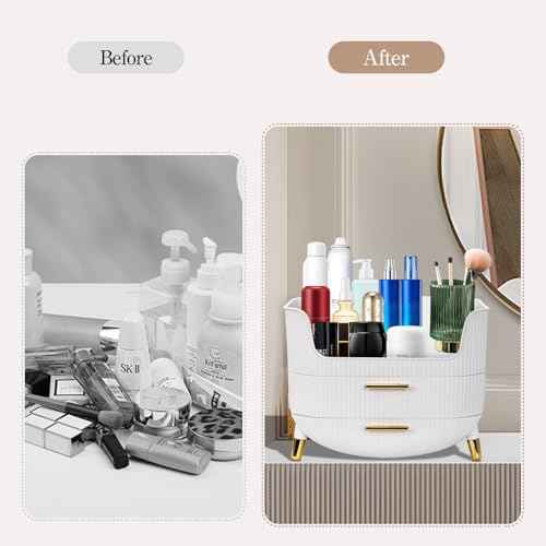 Makeup Organizer with Drawers,Skincare Plastic Storage for Vanity,Large Cosmetic Display case for Dresser with Handle,Large Capacity Bathroom Countertop