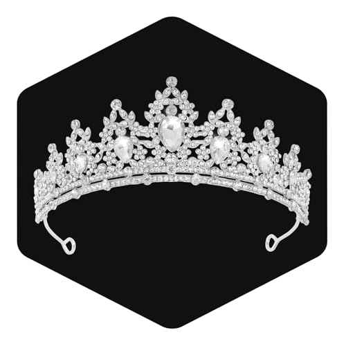 WOVOWOVO Princess Crown Queen Birthday Tiara for Women Girls, Silver Crystal Tiaras and Crowns Headband Hair Accessories for Bride Wedding Halloween Costume Party Prom Christmas Gifts