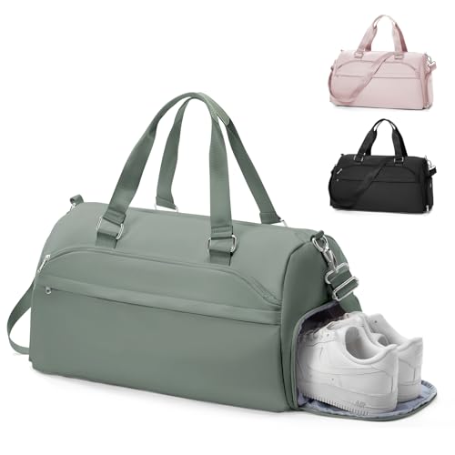 Gym Bag for Women Men with Shoe Compartment,Waterproof Sports Duffle Bag for Travel Weekender Overnight Carry on Bag Gym Tote Bags Workout Bag for Swimming Yoga Hospital Holdalls Dark Green