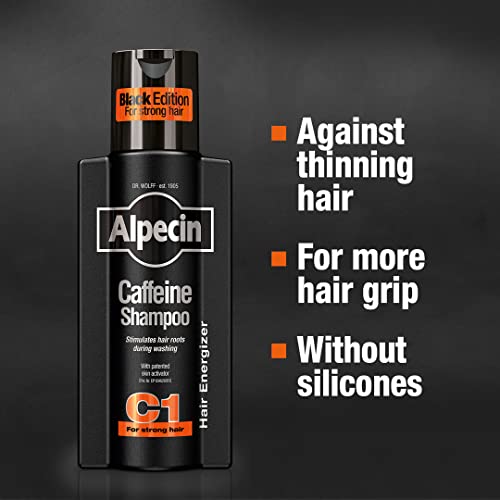 Alpecin Caffeine Shampoo C1 Black Edition with Bold Fragrance 8.45 oz I Hair Performance Enhancer Promotes Natural Hair Growth and Thickness I Energizes Scalp
