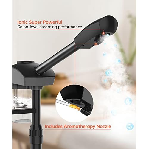 TASALON Professional Ionic Facial Steamer, 2-in-1 Face Steamer for Facial with 5X Magnifying Foldable Arm, Mist Face Steamer Salon Spa Beauty Skin Care Equipment, Aroma Therapy Nozzle Included- Blcak
