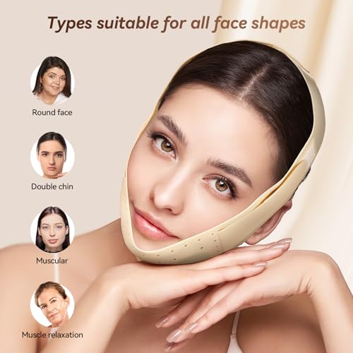 Reusable V Line Silicone Face Strap, Soft Silicone Chin Strap for Women 23-27 Inches (Skin yellow)
