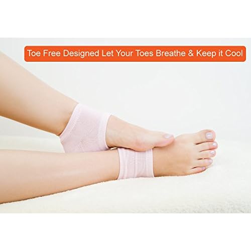 Selizo 5 Pairs Moisturizing Gel Heel Socks Open Toe Socks for Dry Hard Cracked Heels, 5 Colors