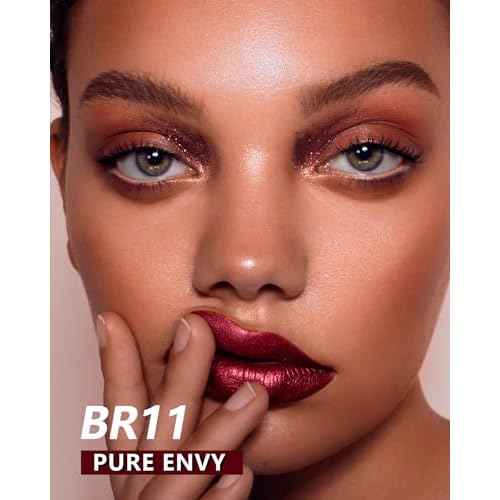 MAKI YIKA 3Pc Metallic Lipstick Long Lasting Nude Pink Red Glitter Lipsticks High Shine Lipstick No Smudge No Transfer Liquid Lip Gloss (Nude/Pink/Red)