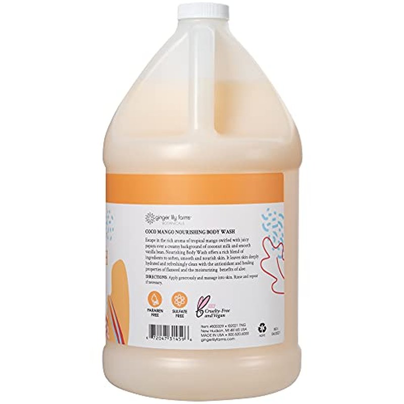 Ginger Lily Farms Botanicals Nourishing Body Wash, Coco Mango, 100% Vegan & Cruelty-Free, Coconut Mango Scent, 1 Gallon Refill 128 Ounce (Pack of 4)