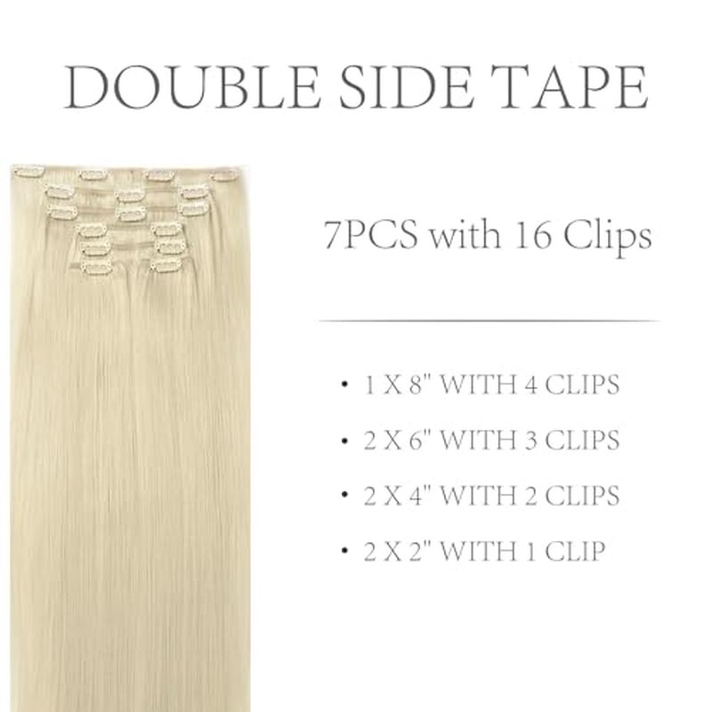 FoxFace Clip in Hair Extensions Real Human Hair, Thick Extensions from Root to Tip, Natural Hair Clip Ins, Platinum Blonde, 24 Inch 120g 7Pcs