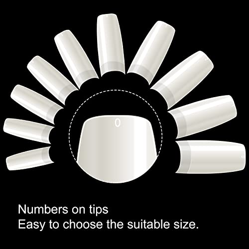 krofaue 500PCS Half Cover False Nails Tips - Acrylic Nail Tips 10 Sizes Lady French Style Acrylic Artificial Tip Manicure with Box for Nail Tips Art Salons and Home DIY