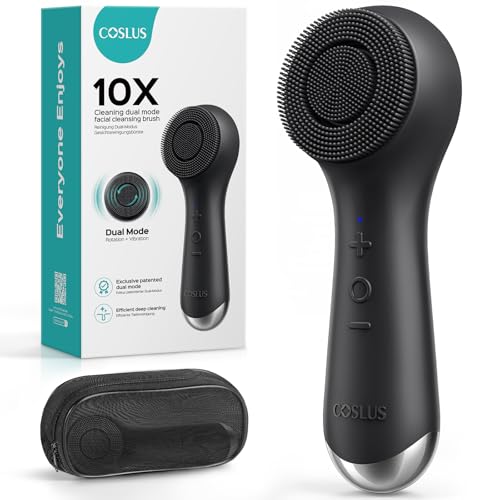 COSLUS Face Scrubber Facial Cleansing Brush: 2 in 1 Spin and Vibration Patented Tech, Silicone Electric Exfoliator Scrubber with Automatic Foaming, Waterproof Face Cleanser Brush for Men and Women