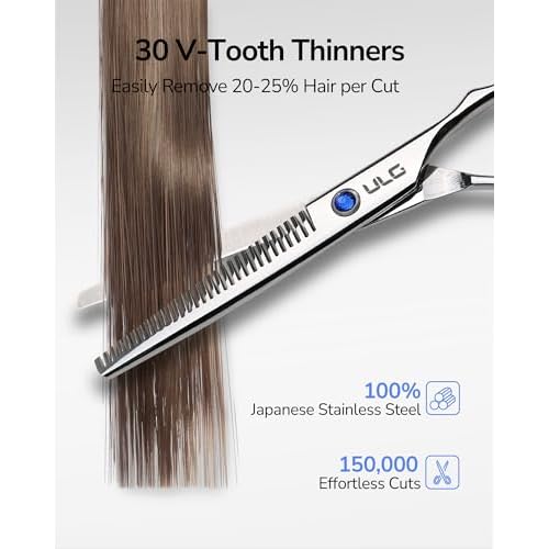 ULG Hair Cutting Scissors Thinning Shears Kit Professional Hairdressing Texturizing Salon Razor Edge Scissor Barber Kit Plus 6.5 inch Silver