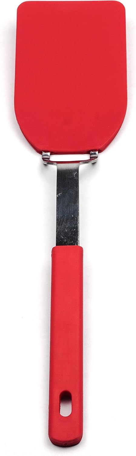 RSVP International Kitchen Tool Collection Flexible Nylon Spatula, Stainless Steel Handle, 12x2.75", Red