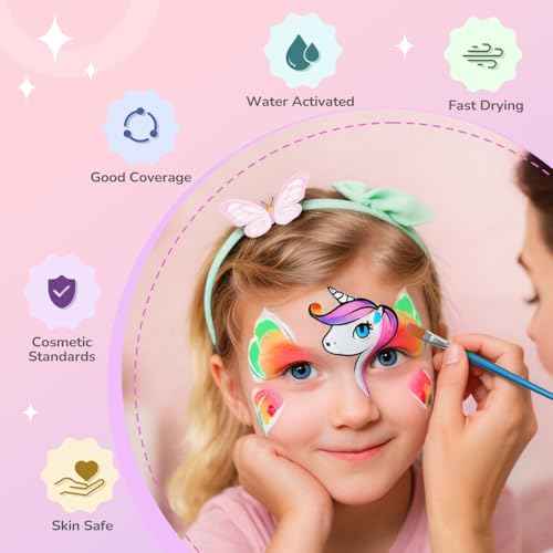 Janolia Face Painting Kit for Kids, Rainbow Face Paint Kit, Water Activated Face Paint, Macaron Color Split Cake Body Paint, Ideal Facepaint Makeup Kit for Kids Party Halloween Carnival Easter
