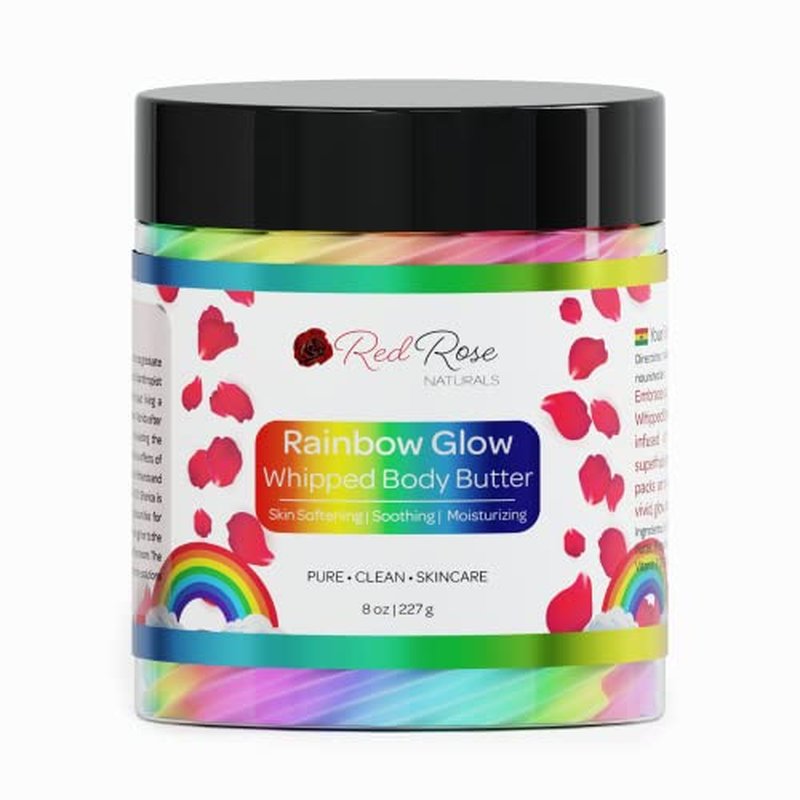 Red Rose Naturals Whipped Rainbow Glow Body Butter, Fruity Scent, Infused with Fruit extracts, 8 Oz, Non-Greasy, Creamy & Moisturizing Shea Butter - Nourishing Skincare for All Skin ? Vegan