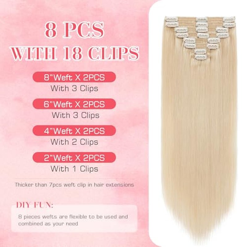 S-noilite Clip in Hair Extensions Real Human Hair 16 Inch Natural Blonde Hair Extensions Remy Human Hair Clip In For Women Natural Straight Clip on Extension Double Weft 8PCS 130g #24