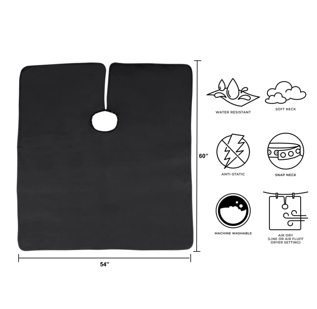 Cricket NeoSupreme Comfort Collar Static Free Hair Cutting Cape - Water-Resistant, Soft Neoprene Neck, Adjustable Metal Snap Closure, Extra-Large Coverage for Men and Women - 54" x 60", Black