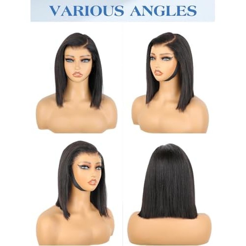 16 Inch Bob Straight Side Part 7x5 Wear and Go Glueless Wigs Human Hair Pre Cut Pre Plucked Bleached HD Lace Front Bob Wig Human Hair 180% Density Short Straight Wigs for Black Women