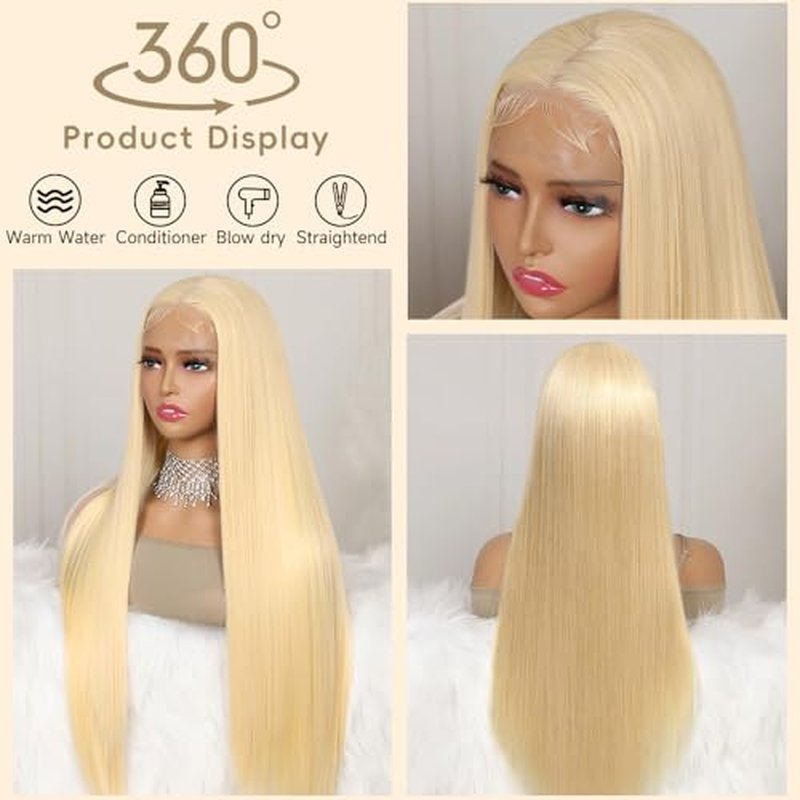 30 Inch 613 Lace Front Wig Human Hair Straight Blonde Wig Human Hair 613 13x6 Lace Front Wig Human Hair 200% Density Pre Plucked Blonde Lace Front Wigs for Women