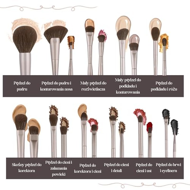 Double Ended Makeup Brush Set (11 Pieces) - Includes Foundation, Powder, Concealer, Highlighter, Contour, Eye Shadow & Blush Brushes - Face & Eye Make Up Brush with Synthetic Bristles