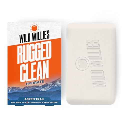 Wild Willies Moisturizing Mens Bar Soap - Bath Soaps with Shea Butter for Odor Protection - Natural Body Bar for Men - Aspen Trail Scent, 3 Pack
