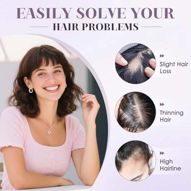 Hair Toppers for Women Real Human Hair 14 Inch Long Straight Toppers for Women with Thinning 7 * 13CM Silk Base Clip in Hairpieces with Bangs (Medium Brown)