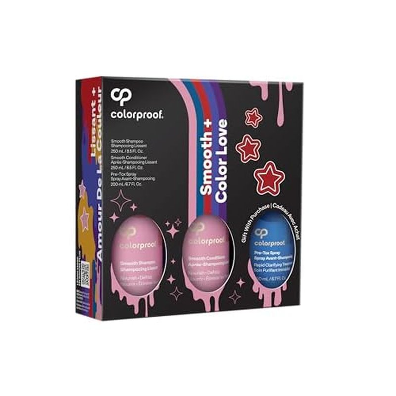ColorProof Smooth Gift Set ? Smooth Shampoo and Conditioner (8.5 Fl. Oz.) with Pre-Tox Spray (6.7 Fl. Oz.) ? Color Safe Shampoo and Conditioner Set for Frizz-Prone, Color-Treated Hair