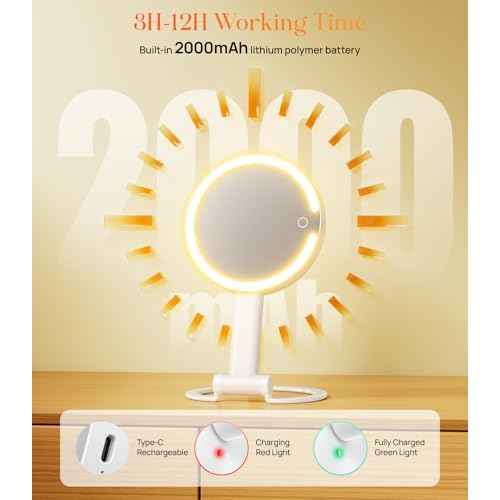 Gospire Magnifying Travel Makeup Mirror with Light 10X 1X Magnifition 2-Sided Lighted Vanity Mirror Rechargeable 3 in 1 Hand Held Desk Hanging, 3 Color Dimmable Lights, White