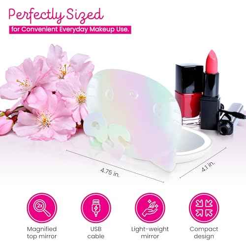 Impressions Vanity Hello Kitty Kawaii Lighted Compact Mirror for Purses, Double Sided Travel Makeup Mirror with 2X Magnification, Adjustable LED Lighting and Soft Touch Switch (Iridescent)