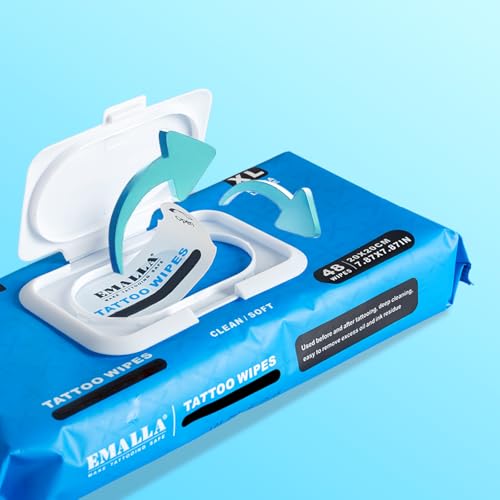 Emalla Tattoo Wipes, Extra Large 48pcs All in One Premium Tattoo Care Wipes to Clean Skin and Tattoo Aftercare Tattoo Supplies