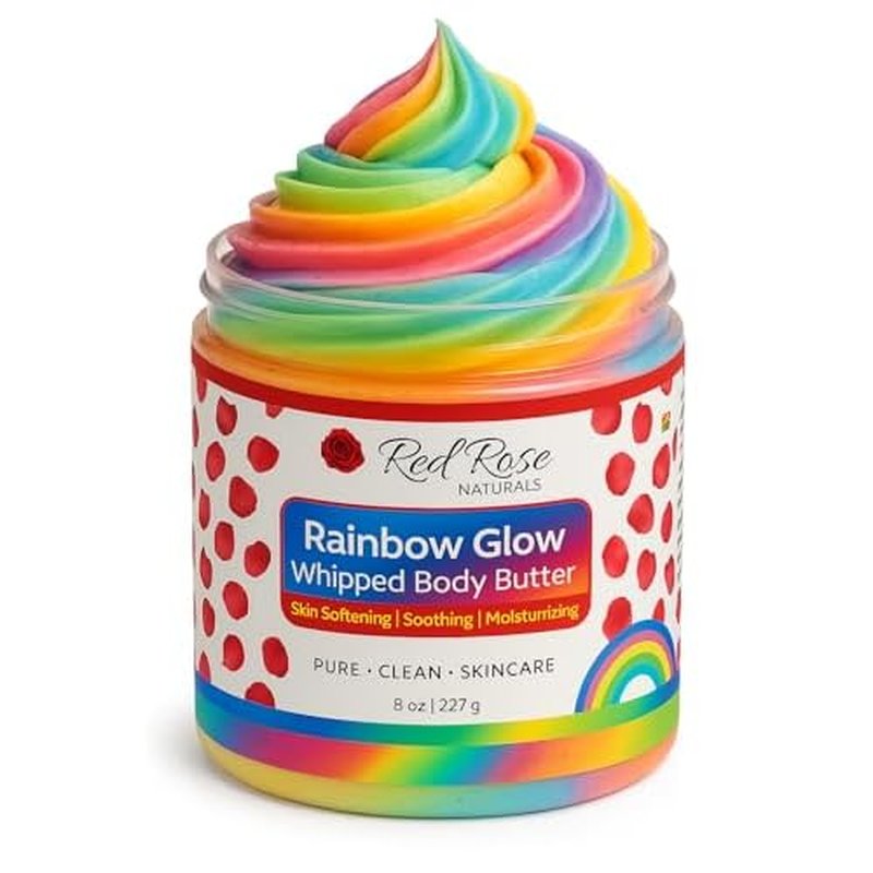 Red Rose Naturals Whipped Rainbow Glow Body Butter, Fruity Scent, Infused with Fruit extracts, 8 Oz, Non-Greasy, Creamy & Moisturizing Shea Butter - Nourishing Skincare for All Skin ? Vegan