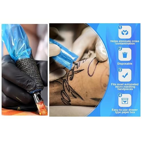 Tattoo Machine Covers & Wrap, 200pcs Tattoo Pen Covers & 8Pcs Wraps & Cutter, Tattoo Machine Bag and Grip, Tattoo Kit Supplies, (Pink)