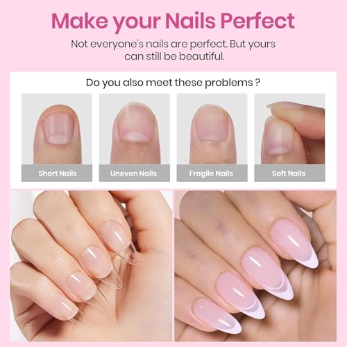 Beetles Medium Almond Nail Tips 576pcs 12 Sizes, Pre-Etched Soft Gel Nail Tips Half Matte Full Cover False Nail Tips Clear Acrylic Nails Glue on Nails DIY Nail Extension Gift for Women
