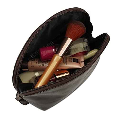 Leather Cosmetic Bags Make Up Bags for Women - Handmade Makeup Case Small Makeup Bags Jewelry Coin Pouch, Toiletry Bag for Men, Travel Cosmetic Pouch For Purse Brown