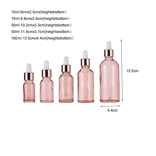 4 Pack Glass Dropper Bottles,10ml/15ml/30ml/50ml/100ml Essential Oil Bottles Dropping Bottles With Rose gold Lids Perfume Empty Travel Sample Vials Essence Liquid Cosmetic Containers(15ml)