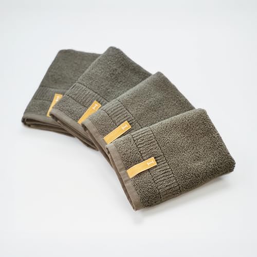 Highly Absorbent Organic Cotton Washcloths, Soft & Durable Face Towels, Made in Japan, Oeko-Tex Class 1 Certified, 7.1 x 7.1 inch, OliveGreen(Marked as Dark Gray), Pack of 4 ? Proof of Purity