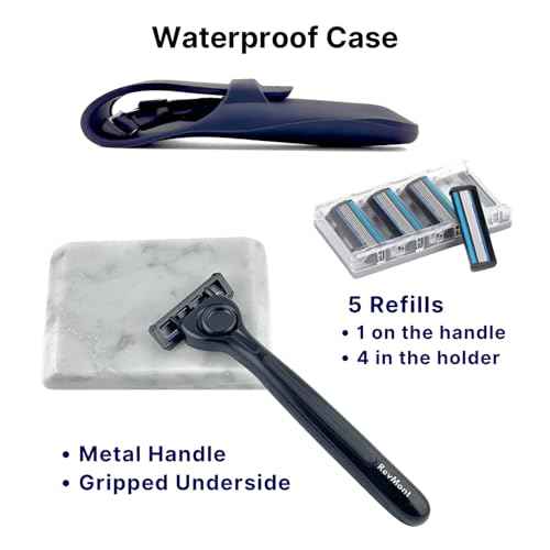 Tapstone Z5 Razor for Men, 5 Blade Shaving Razor with Travel Case, Plus Tapping Stone Made from Solid Marble, Tap Away for a Clean Shave, RevMont Z5 Tapstone Razor Set