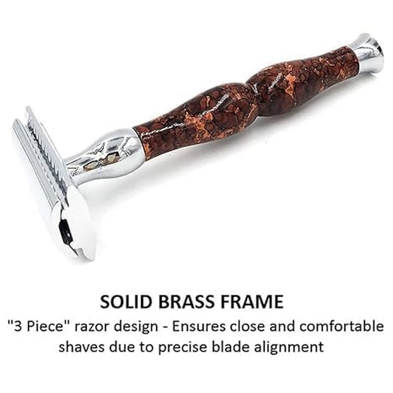 Parker Heavyweight Double Edge Safety Razor - Durable Brass Frame | 4-Inch Handle & 5 Blades Included