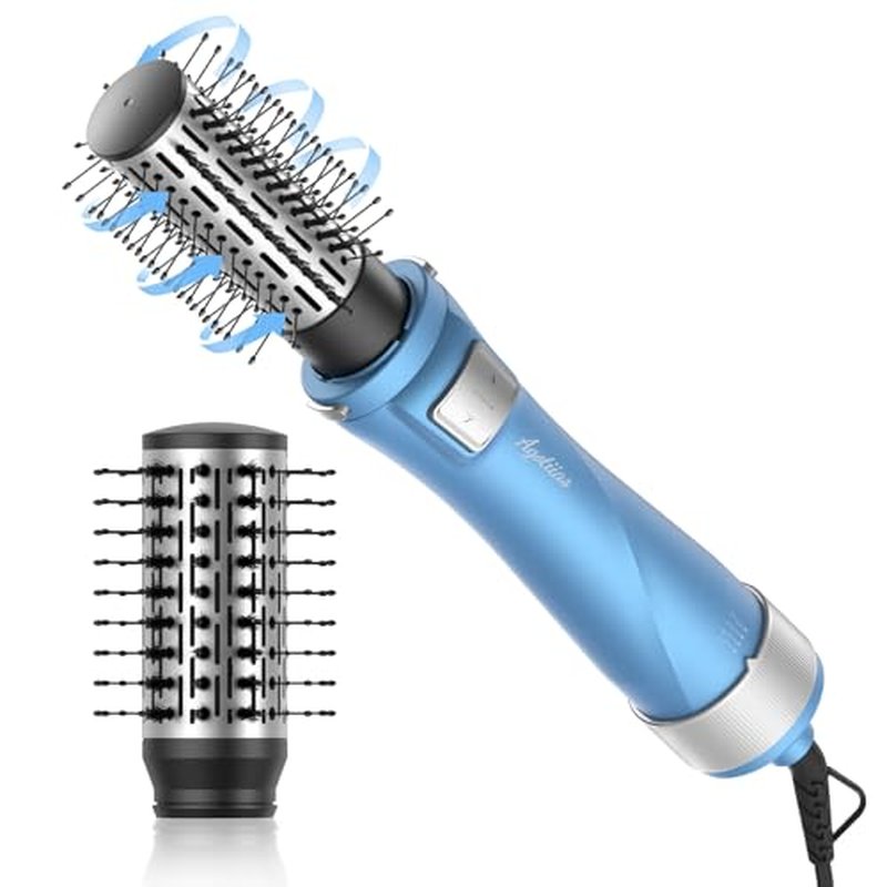 Rotating Hair Dryer Brush Spinning: 2 Size Detachable Brush(2" & 1.5") | 3 Heats & 2 Speeds Plus a Cool Air Setting | Big Buttons Design for Arthritis