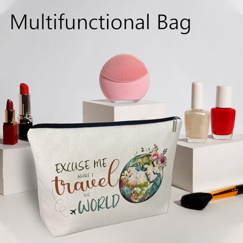 Travel Cosmetic Bags for Women Travel World Makeup Bag Gifts for International Travelers Women Gifts for Birthday Christmas Gifts for Female Friend Daughter