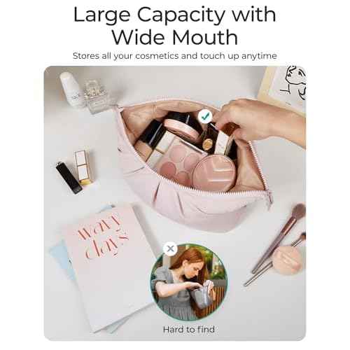 BAGSMART Makeup Bag Travel Makeup Bag, Cute Make Up Bag, Large Capacity Cosmetic Bags for Women, Wide-open Makeup Pouch Travel Essentials Toiletries Accessories Brushes (Camel)