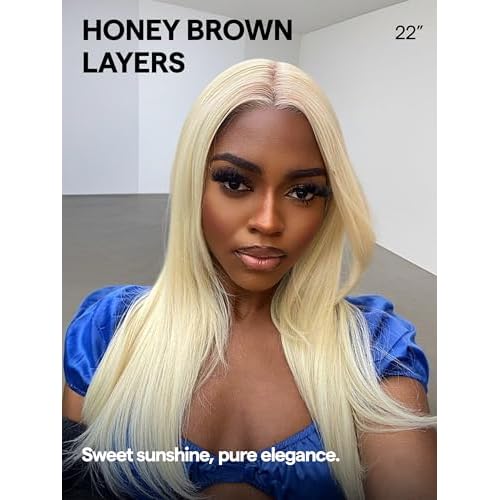 GORGIUS 613 Blonde Layered Wig Glueless Straight Synthetic Lace Front Wigs Pre Cut Pre Plucked Hairline 22 Inch