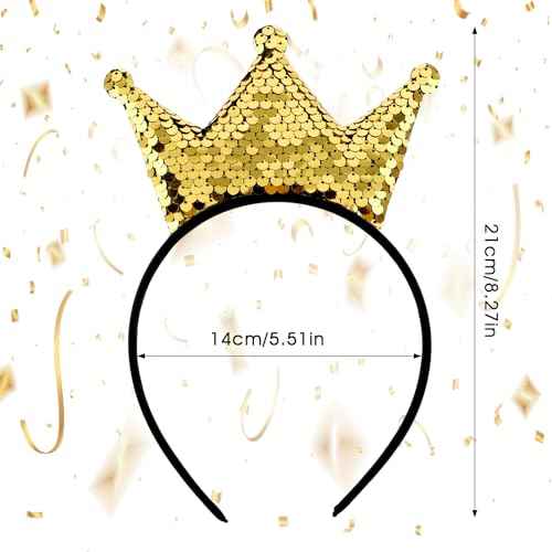 Sequins Crown Headband Christmas Glitter Crowns Hair Band Gold Hair Hoop Hair Accessories for Girls Women Birthday