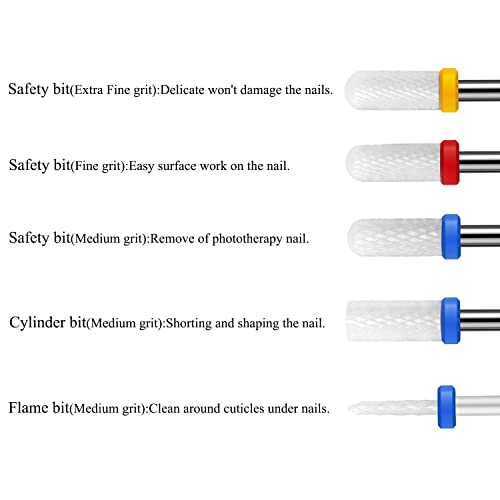 10Pcs Ceramic Nail Drill Bits£¬3/32 Nail Drill Bits Set for Acrylic Gel Nails Professional Rotary Burrs Electric Manicure Pedicure Nail File Cuticle Remover Crystal Nail Extension
