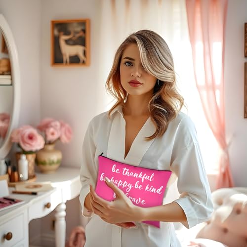 12 PCS Pink Inspirational Canvas Makeup Bags Bulk Makeup Bags for Women Inspirational Quotes Cosmetics Bags with Zipper Gift for Valentine's Day Christmas Graduation