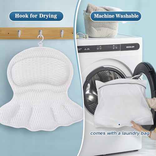 Bath Pillow Luxury Bathtub Pillow - Bath Pillows for Tub Neck and Back Support, Ergonomic Tub Pillow for Bath with 4D Air Mesh + 6 Strong Suction Cups, Great Spa Gifts Bathtub Accessories