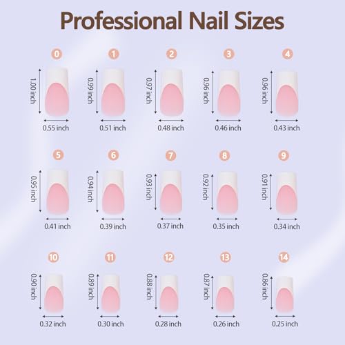 Misssix French Gel Nail Tips, 240Pcs French Tip Press on Nails Long Square Pink, No Need to File Tips Pre-lasting, Fake Nails for Nail Art DIY 15 Sizes