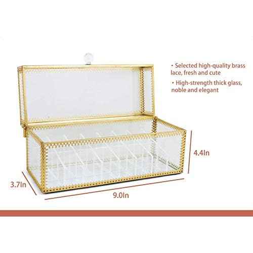 FSyueyun Glass Lipstick Organizer Holder with 24 Slot, Dust Free Vanity Lip Gloss Lipstick Eye Liner Makeup Display Cases Decoration for Dresser Countertop
