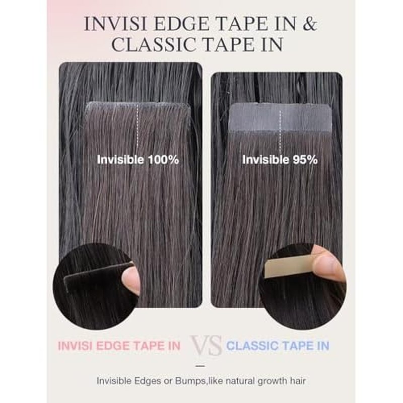 DOORES Injection Tape in Hair Extensions Human Hair Invisi Edge, Dark Brown to Chestnut Brown 20 Injection Tape-ins with 20 Classic Tape-ins 100g 18 Inch, Human Tape in Extensions