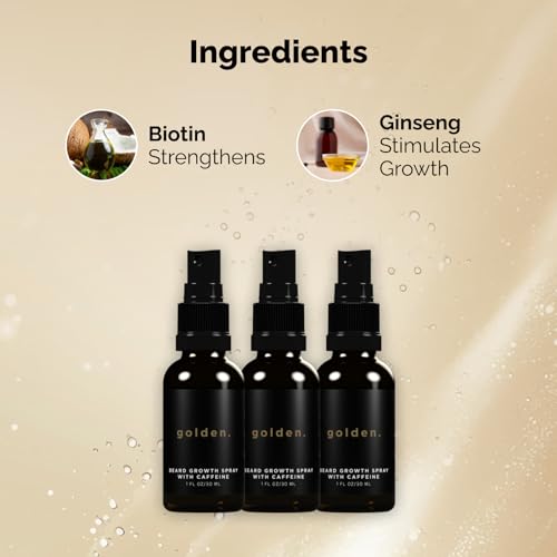 Golden Grooming Beard Growth Spray ? Natural Biotin & Vitamin E Formula to Boost Beard Growth, Thickness & Strength (3-pack)