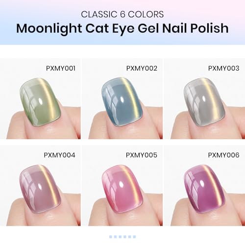 MIZHSE Cat Eye Gel Nail Polish Set, 6 Colors Dawn Ceramic Magnetic Gel Polish with Magnet Stick, Trendy Salon French Nail Polish Kit DIY at Home Gift Set for Women