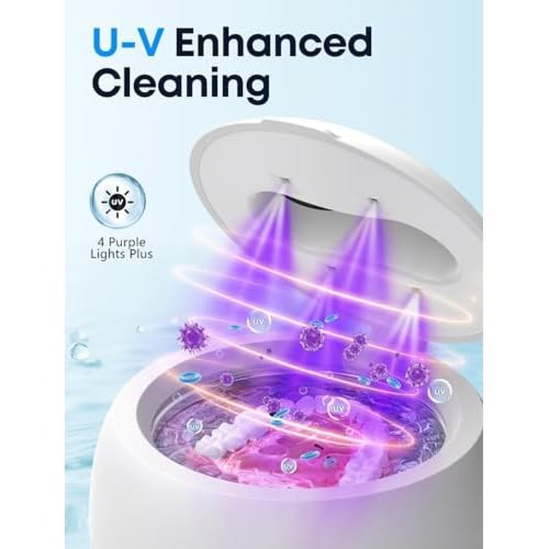 BEESHOP 2025 Ultrasonic Retainer Cleaner Machine ? 45kHz Dental Pod for Retainers, Mouth Guards, Braces, Aligners & Jewelry, Denture Cleaner with 3 Modes, 200ml Capacity (White)