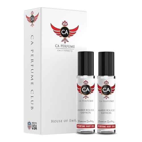 CA Perfume Amber Rouge Saffron For Women and Men Fragrance Body Oil Alcohol-Free Travel Size Roll-On 0.3 Fl Oz (Pack of 2)